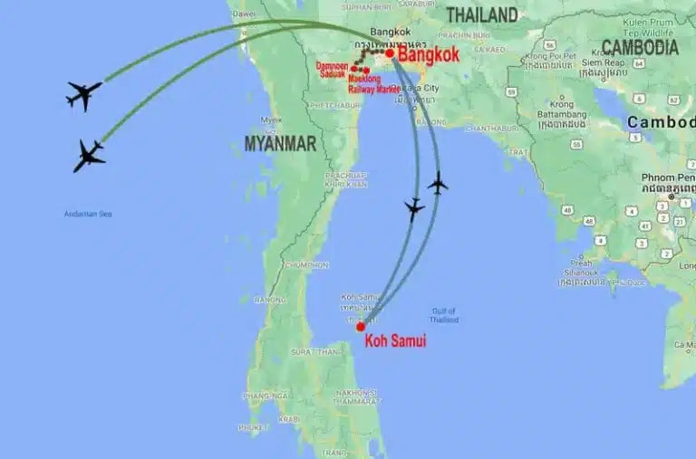 Bangkok to Koh Samui ferry bus train options 2026