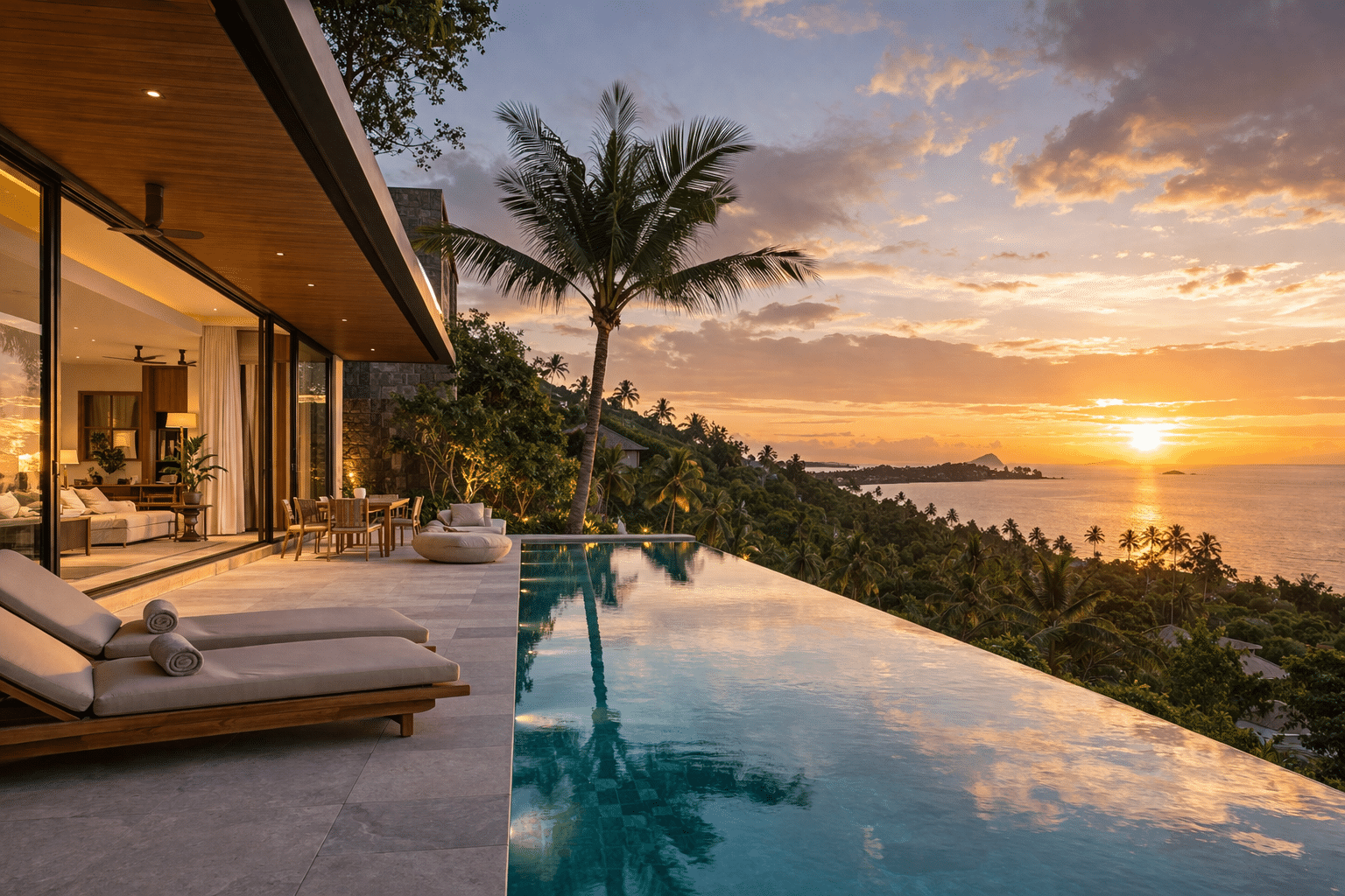 Luxury private pool villa in Koh Samui with ocean view and tropical garden
