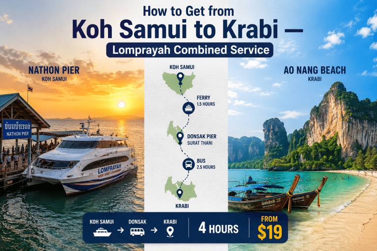 How to get from Koh Samui to Krabi Lomprayah ferry bus route 2026