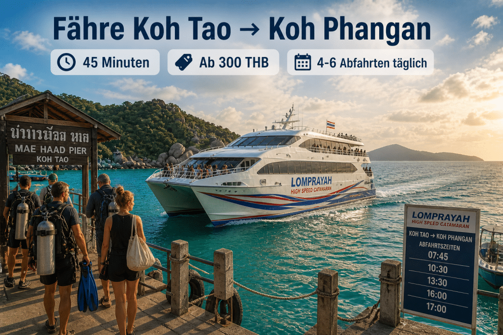Fähre Koh Tao Koh Phangan Lomprayah Katamaran Mae Haad Pier Golf Thailand 2026
