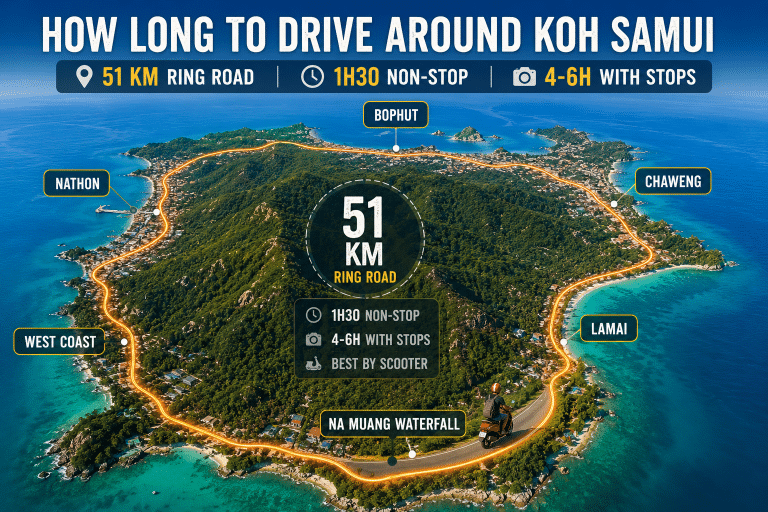 How long to drive around Koh Samui ring road scooter map 51km 2026