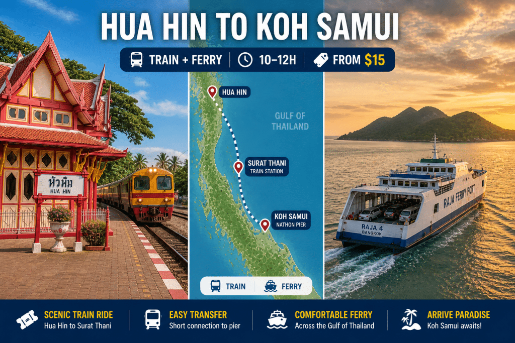 Hua Hin to Koh Samui train station ferry route Thailand 2026