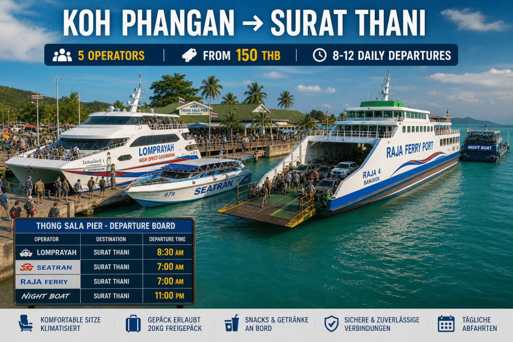 Koh Phangan to Surat Thani ferry timetable Thong Sala Pier Lomprayah 2026