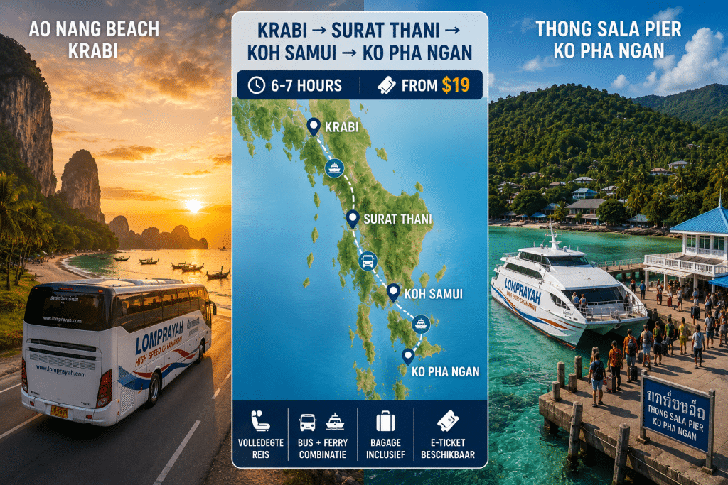 Krabi to Ko Pha Ngan Lomprayah bus ferry route Thailand peninsula 2026
