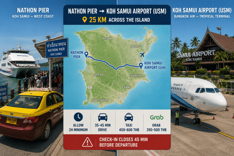 Nathon Pier to Samui Airport taxi transfer Koh Samui 25km route 2026