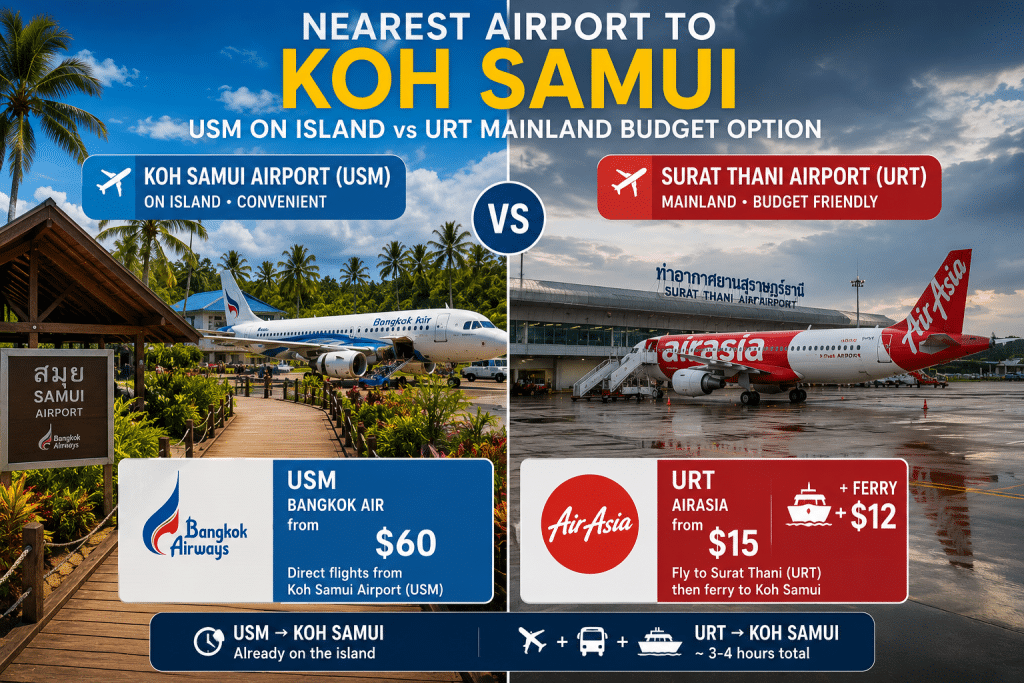 Nearest airport to Koh Samui USM Bangkok Air terminal tropical open-air 2026