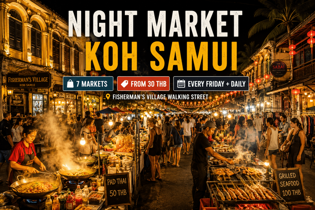 Fisherman's Village night market Koh Samui Bophut Friday lanterns street food 2026