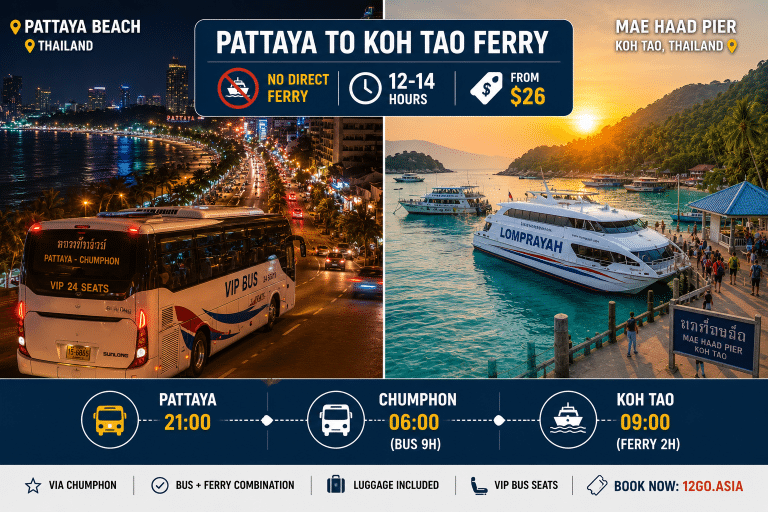 Pattaya to Koh Tao ferry overnight bus Lomprayah Chumphon Mae Haad Pier 2026