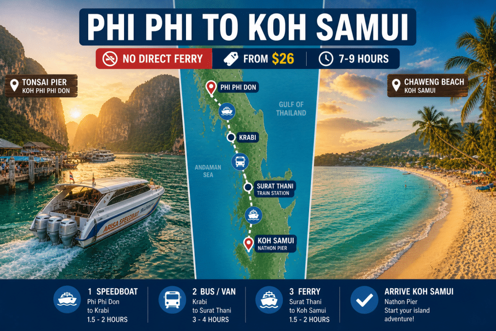 Phi Phi to Koh Samui speedboat Tonsai Pier Andaman Sea route 2026