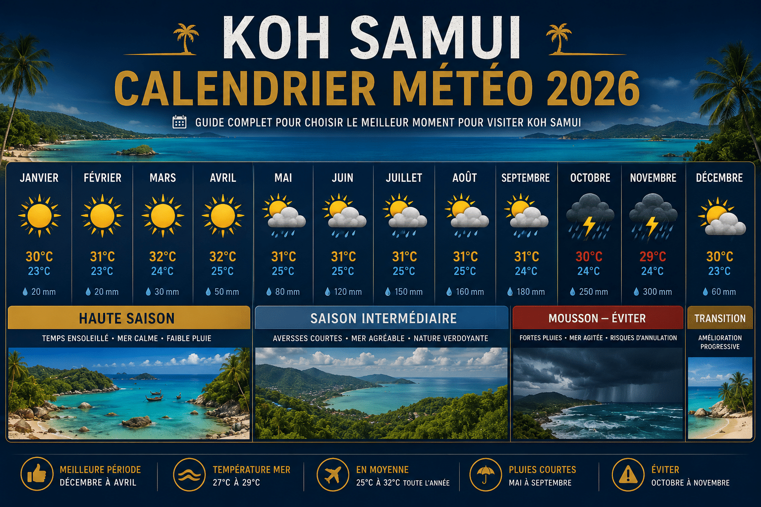 calendrier meteo koh samui 12 mois haute saison mousson 2026