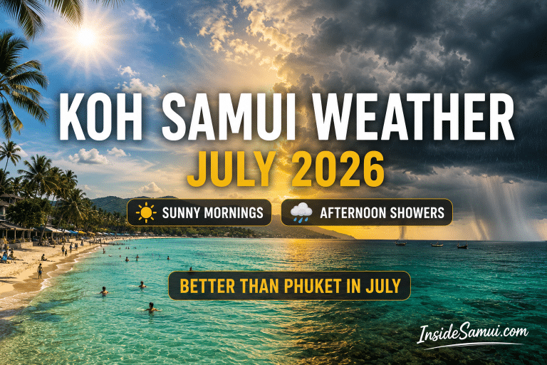 koh samui weather july mixed sunshine afternoon shower gulf thailand 2026