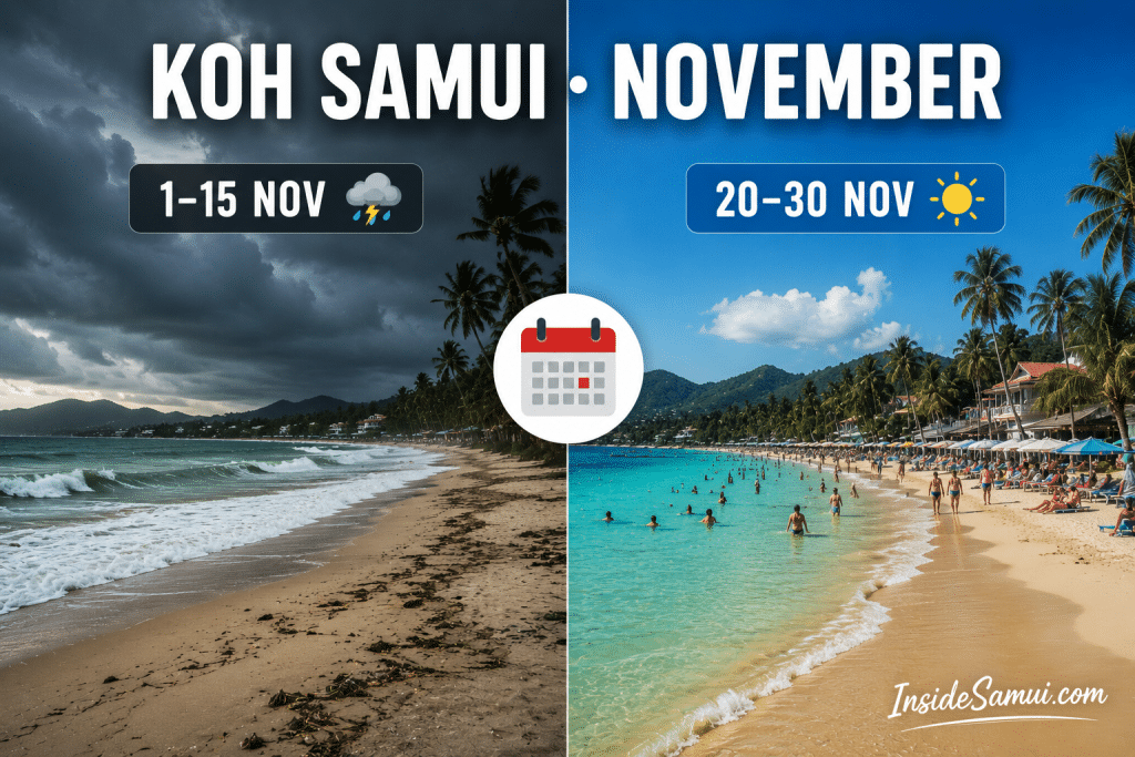 koh samui weather november monsoon ending beach improvement late november 2026