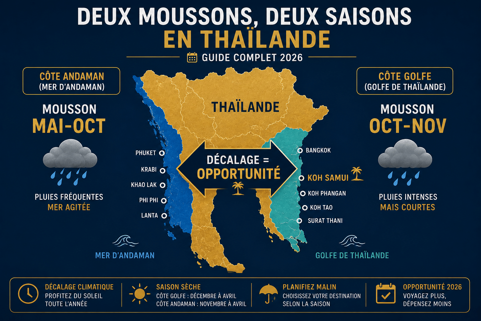 deux moussons thaïlande carte andaman golfe calendrier decalage 2026