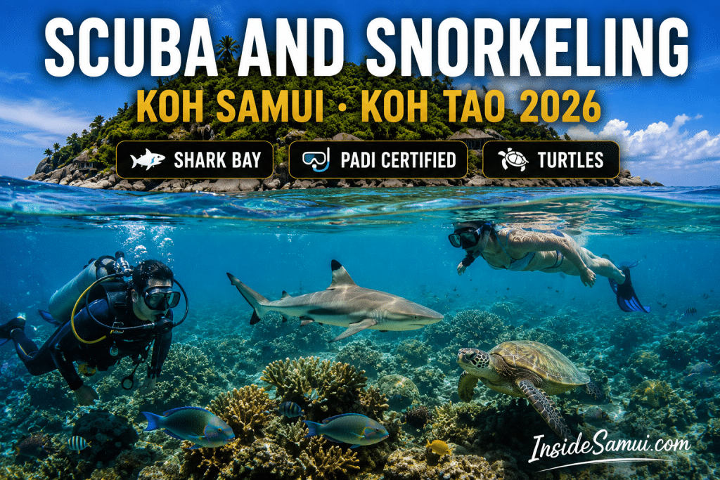 scuba and snorkeling koh samui koh tao shark bay reef sharks clear water 2026