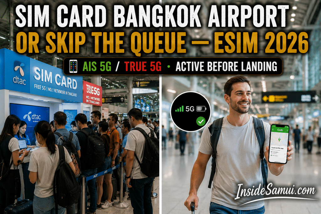 sim card bangkok airport esim ais true 5g arrivals hall queue 2026