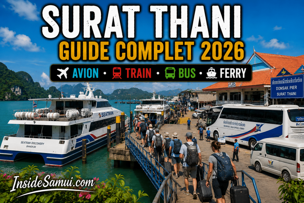 surat thani gare port aeroport guide transport koh samui 2026