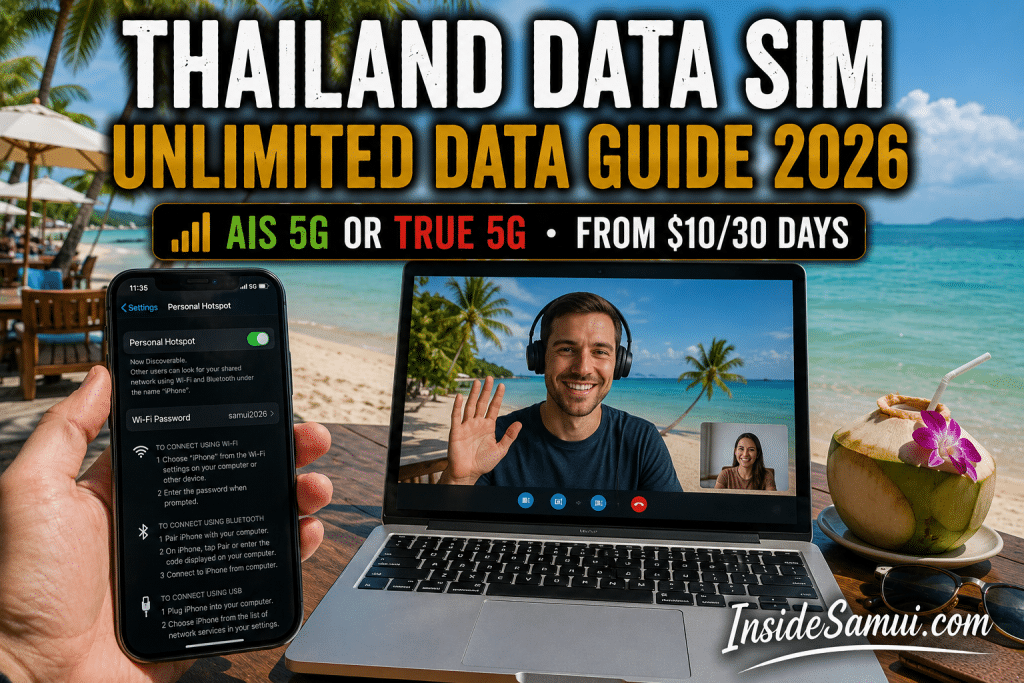 thailand data sim unlimited esim ais true 5g hotspot koh samui 2026