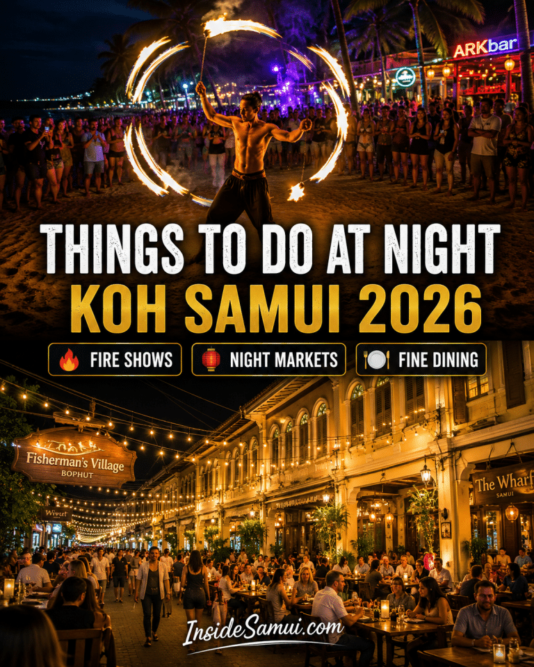 things to do at night koh samui chaweng fire show beach party fisherman village 2026