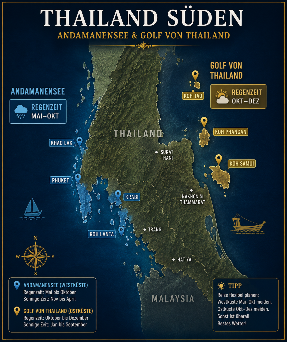 thailand karte sueden andamanensee golf regenzeit